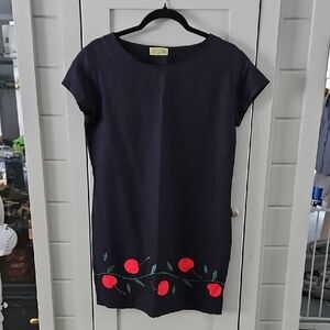 Esprit VINTAGE black Dress Red Cherries and Green Leaf Sz Medium Ptp 19